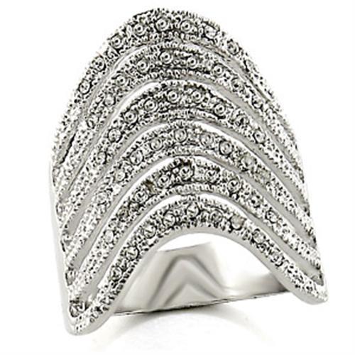 MA03124 - Rhodium Brass Ring with Top Grade Crystal in Clear