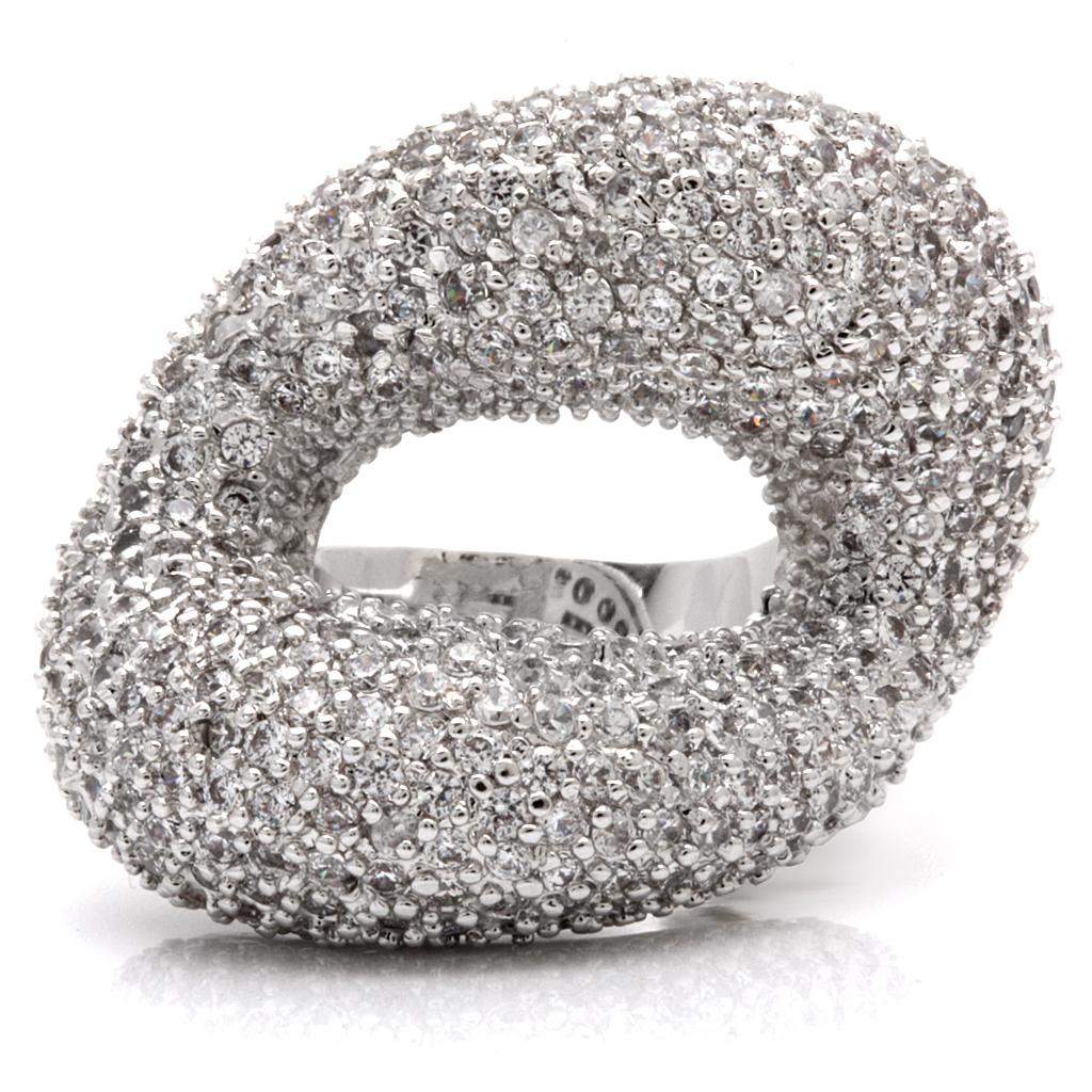 MA0W066 Rhodium Brass Ring with AAA Grade CZ in Clear