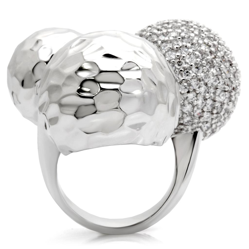 MA0W121 - Rhodium Brass Ring with AAA Grade CZ in Clear