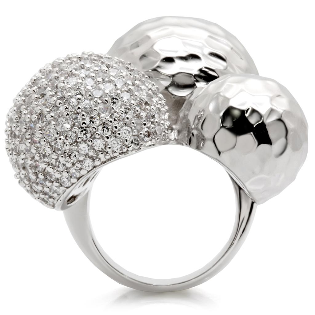MA0W121 - Rhodium Brass Ring with AAA Grade CZ in Clear