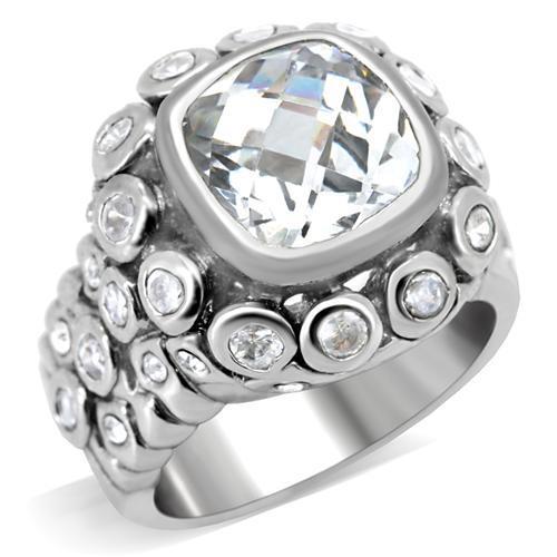 MA0C705 - Rhodium Brass Ring with AAA Grade CZ in Clear