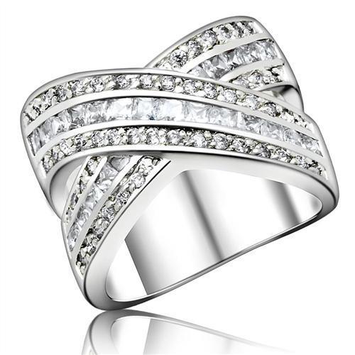 MA0F233 - High-Polished 925 Sterling Silver Ring with AAA Grade CZ in Clear