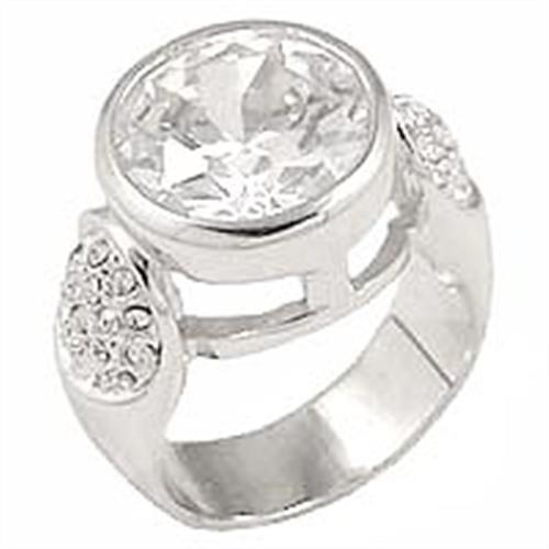 MA0G415 - Rhodium Brass Ring with AAA Grade CZ in Clear