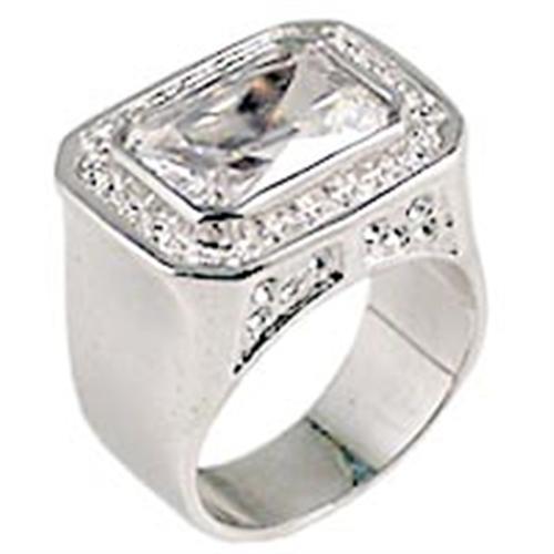 MA0G727 - Rhodium Brass Ring with AAA Grade CZ in Clear