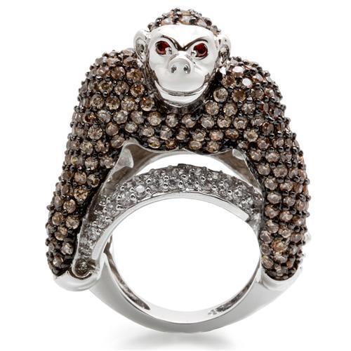 MA0W001 - Rhodium + Ruthenium Brass Ring with AAA Grade CZ in Champagne
