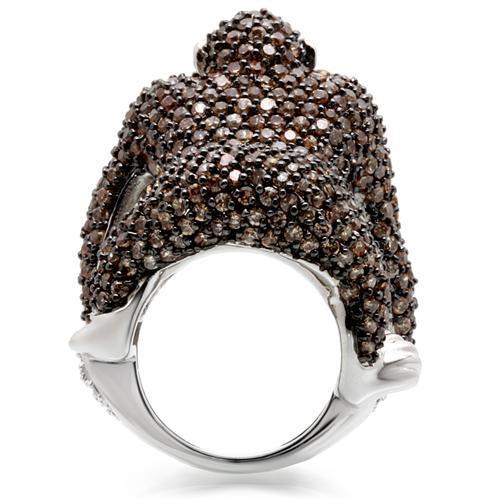 MA0W001 - Rhodium + Ruthenium Brass Ring with AAA Grade CZ in Champagne