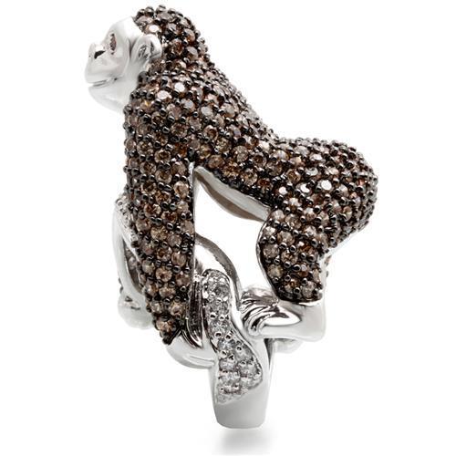 MA0W001 - Rhodium + Ruthenium Brass Ring with AAA Grade CZ in Champagne