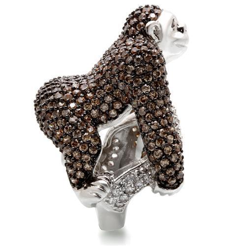MA0W001 - Rhodium + Ruthenium Brass Ring with AAA Grade CZ in Champagne