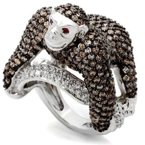 MA0W001 - Rhodium + Ruthenium Brass Ring with AAA Grade CZ in Champagne