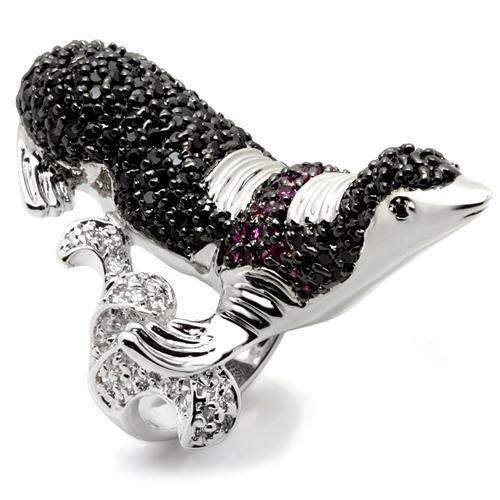 MA0W003 - Rhodium + Ruthenium Brass Ring with AAA Grade CZ in Multi Color