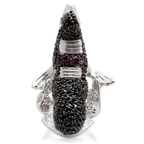 MA0W003 - Rhodium + Ruthenium Brass Ring with AAA Grade CZ in Multi Color