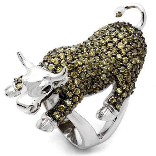 MA0W004 - Rhodium + Ruthenium Brass Ring with AAA Grade CZ in Multi Color