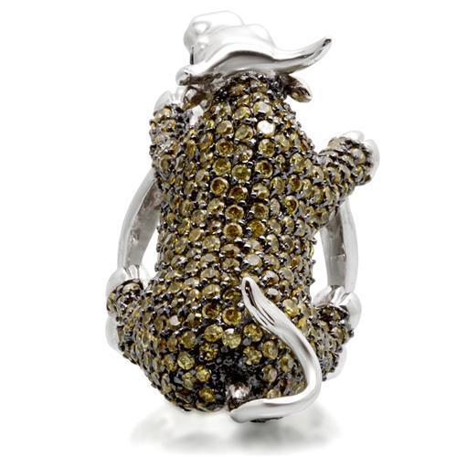 MA0W004 - Rhodium + Ruthenium Brass Ring with AAA Grade CZ in Multi Color
