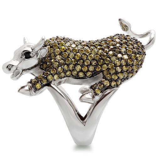 MA0W004 - Rhodium + Ruthenium Brass Ring with AAA Grade CZ in Multi Color