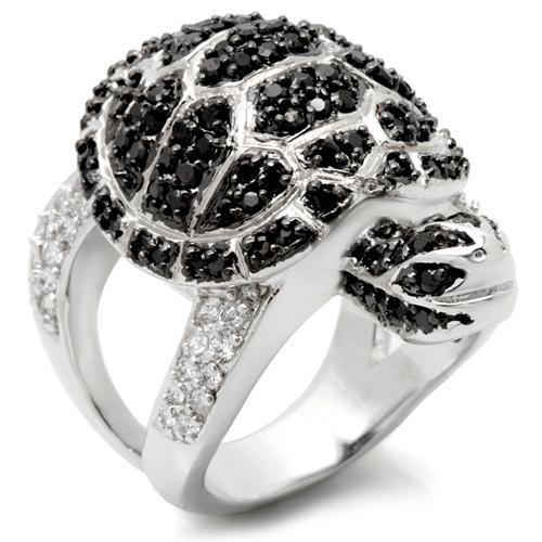 MA0W005 - Rhodium + Ruthenium Brass Ring with AAA Grade CZ in Jet