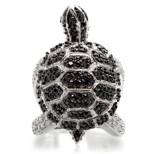 MA0W005 - Rhodium + Ruthenium Brass Ring with AAA Grade CZ in Jet