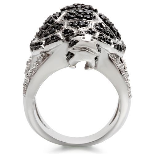 MA0W005 - Rhodium + Ruthenium Brass Ring with AAA Grade CZ in Jet