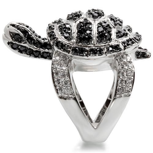 MA0W005 - Rhodium + Ruthenium Brass Ring with AAA Grade CZ in Jet