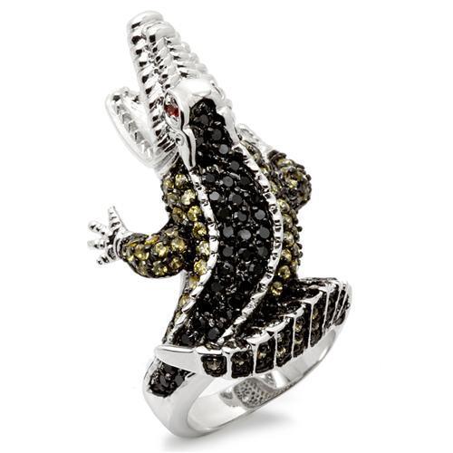 MA0W007 - Rhodium + Ruthenium Brass Ring with AAA Grade CZ in Multi Color