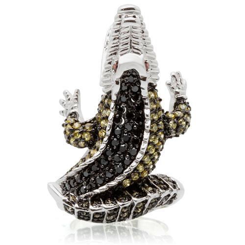 MA0W007 - Rhodium + Ruthenium Brass Ring with AAA Grade CZ in Multi Color