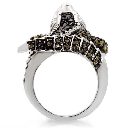 MA0W007 - Rhodium + Ruthenium Brass Ring with AAA Grade CZ in Multi Color