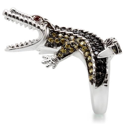 MA0W007 - Rhodium + Ruthenium Brass Ring with AAA Grade CZ in Multi Color