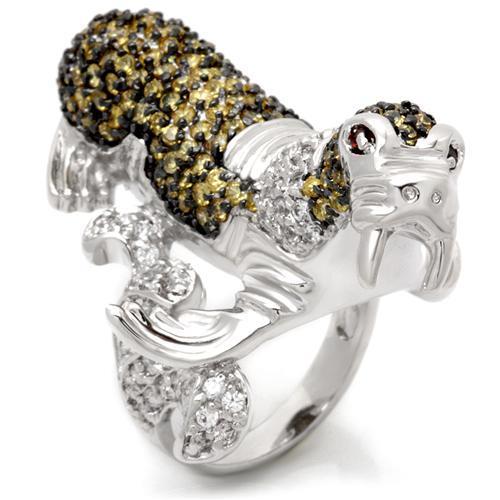 MA0W008 - Rhodium + Ruthenium Brass Ring with AAA Grade CZ in Multi Color