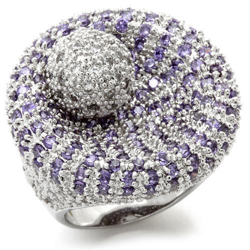 MA0W018 - Rhodium Brass Ring with AAA Grade CZ in Tanzanite