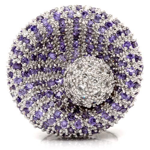 MA0W018 - Rhodium Brass Ring with AAA Grade CZ in Tanzanite