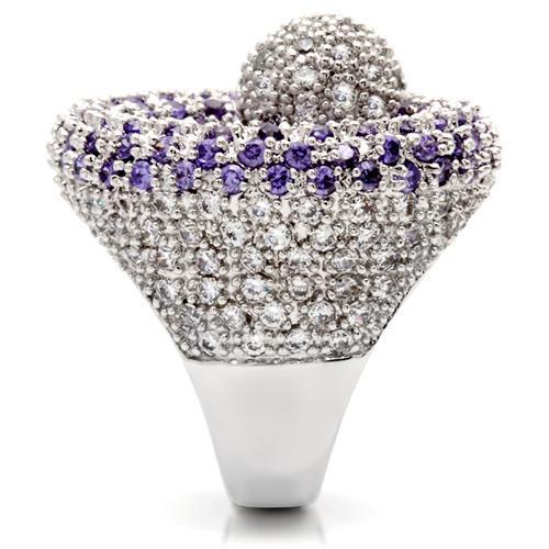 MA0W018 - Rhodium Brass Ring with AAA Grade CZ in Tanzanite