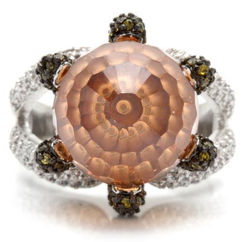 MA0W021 - Rhodium + Ruthenium Brass Ring with AAA Grade CZ in Champagne