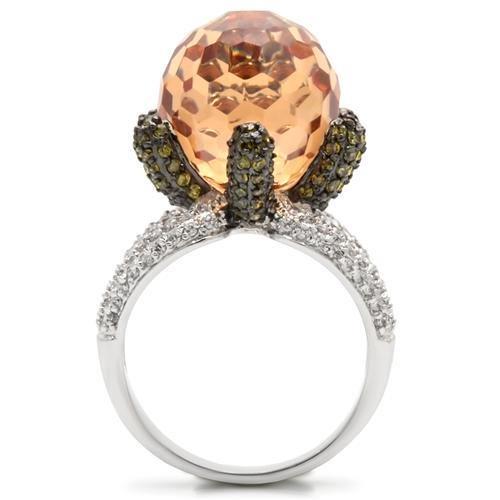 MA0W021 - Rhodium + Ruthenium Brass Ring with AAA Grade CZ in Champagne