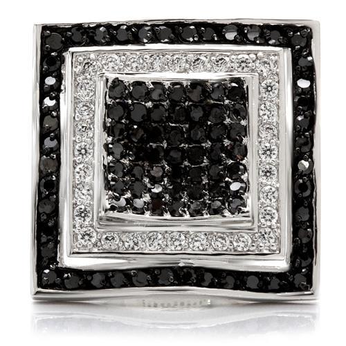 MA0W058 - Rhodium + Ruthenium Brass Ring with AAA Grade CZ in Jet