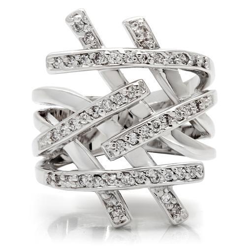 MA0W061 - Rhodium Brass Ring with AAA Grade CZ in Clear