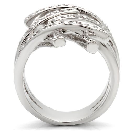MA0W061 - Rhodium Brass Ring with AAA Grade CZ in Clear