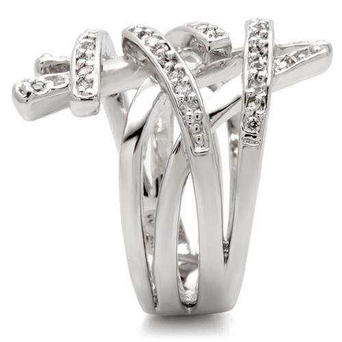 MA0W061 - Rhodium Brass Ring with AAA Grade CZ in Clear