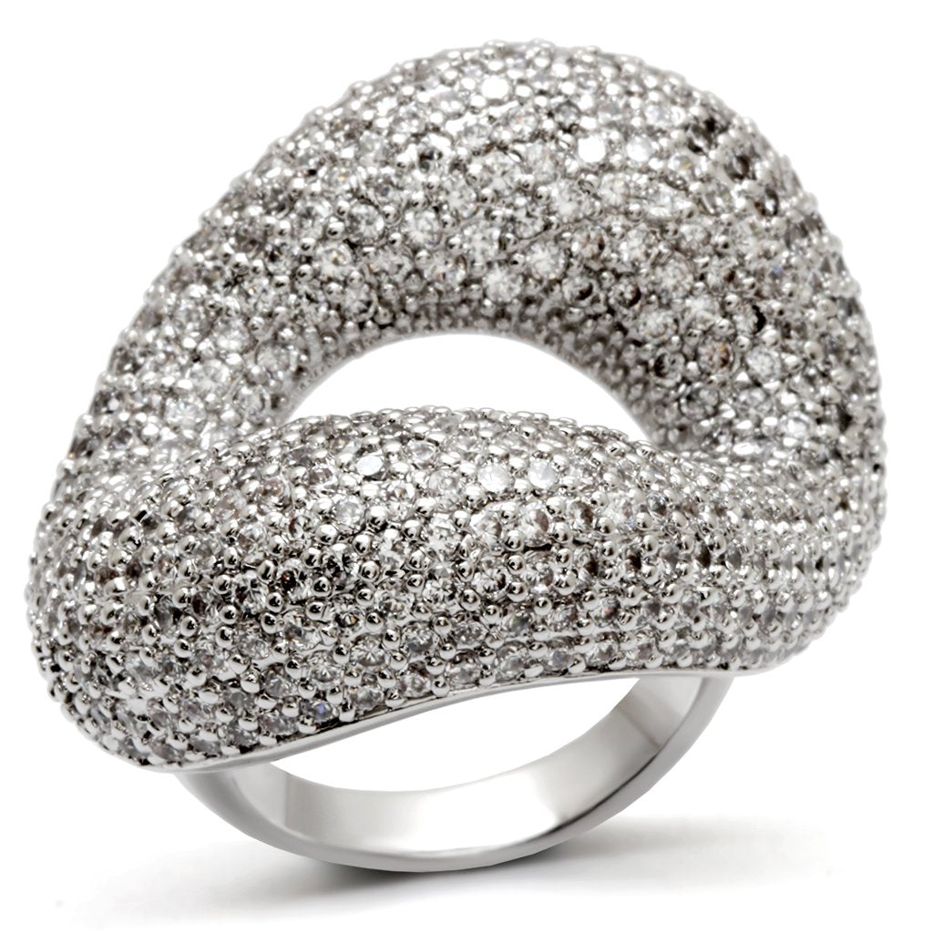 MA0W066 Rhodium Brass Ring with AAA Grade CZ in Clear