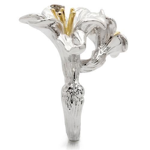 MA0W082 - Gold+Rhodium Brass Ring with No Stone