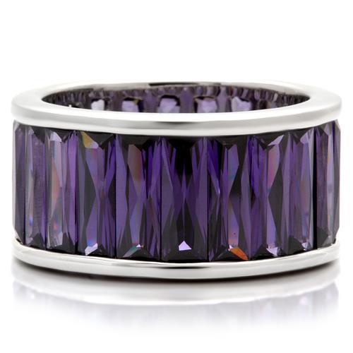 MA0W128 - Rhodium Brass Ring with AAA Grade CZ in Amethyst