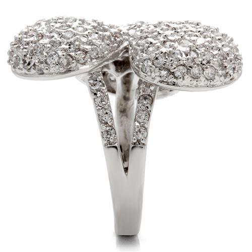 MA0W145 - Rhodium Brass Ring with AAA Grade CZ in Clear