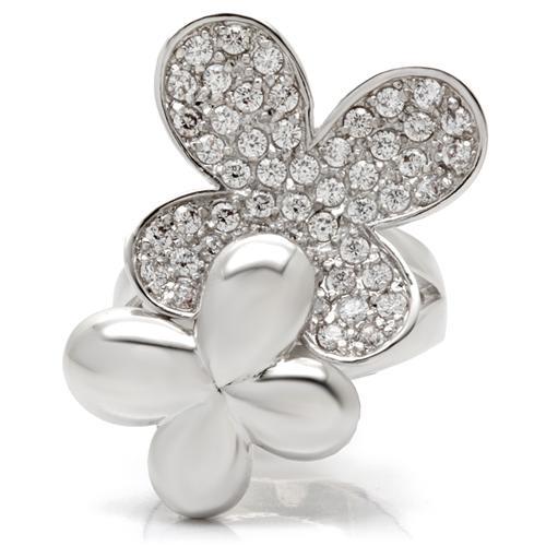 MA0W147 - Rhodium Brass Ring with AAA Grade CZ in Clear