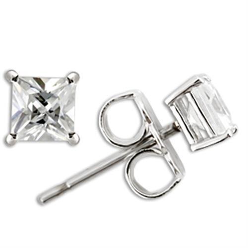 MA0W158 - Rhodium 925 Sterling Silver Earrings with AAA Grade CZ in Clear
