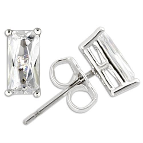 MA0W162 - Rhodium 925 Sterling Silver Earrings with AAA Grade CZ in Clear
