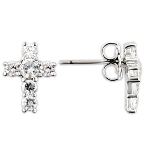 MA0W175 - Rhodium 925 Sterling Silver Earrings with AAA Grade CZ in Clear
