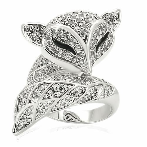 MA0W185 - Rhodium Brass Ring with AAA Grade CZ in Clear
