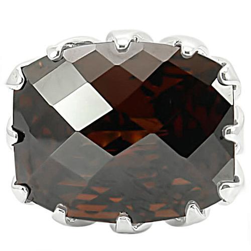 MA0W198 - Rhodium Brass Ring with AAA Grade CZ in Smoky Topaz