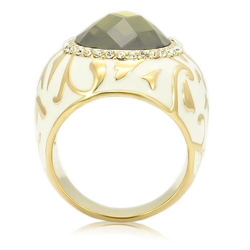 MA0W200 Gold Brass Ring with AAA Grade CZ in Olivine color