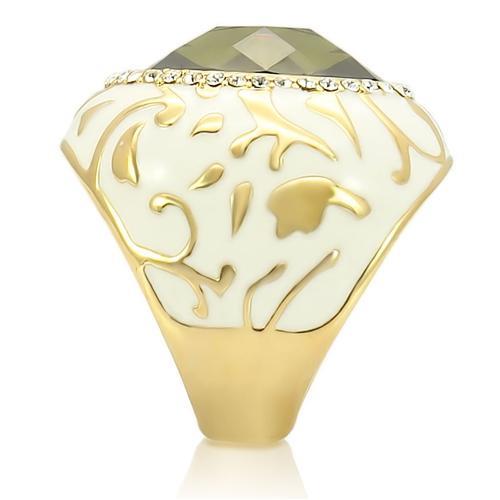 MA0W200 Gold Brass Ring with AAA Grade CZ in Olivine color