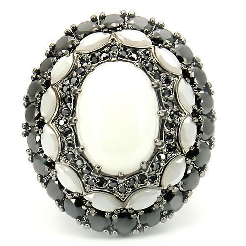 MA0W213 - Ruthenium Brass Ring with Milky CZ in White