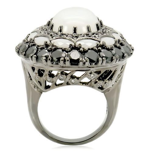 MA0W213 - Ruthenium Brass Ring with Milky CZ in White